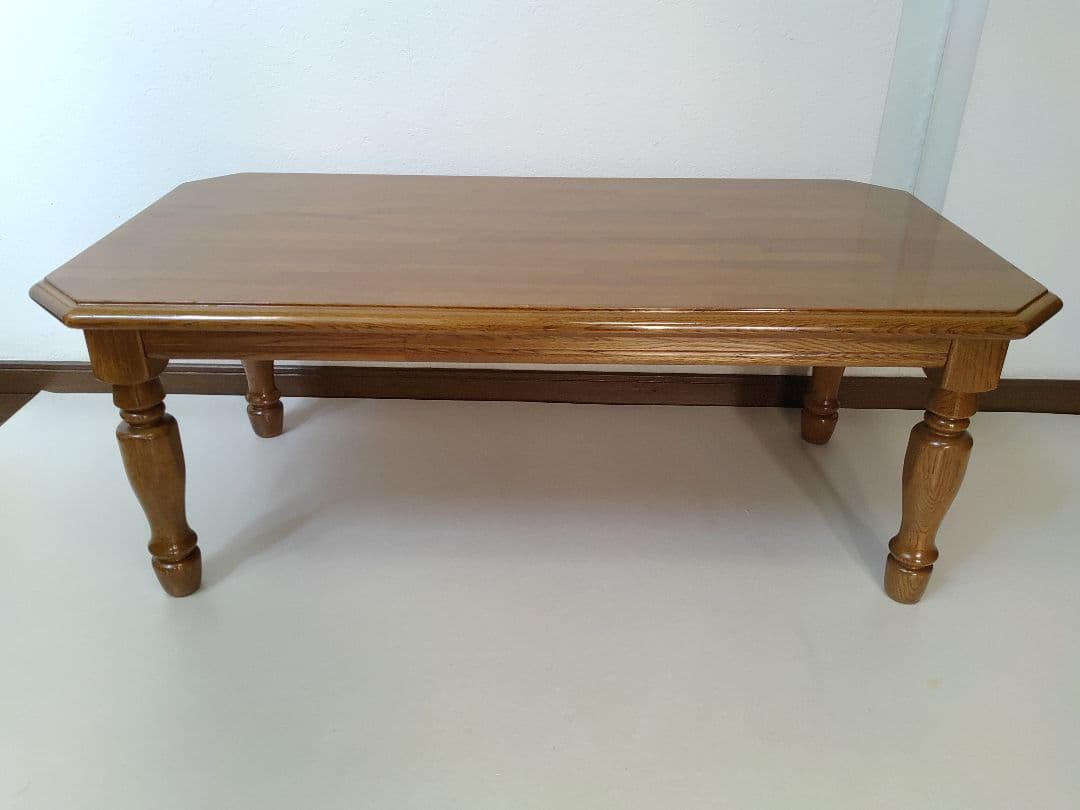 カントリー家具 オーク材 センターテーブル 天然木 オーク材 八角形 ろくろ脚