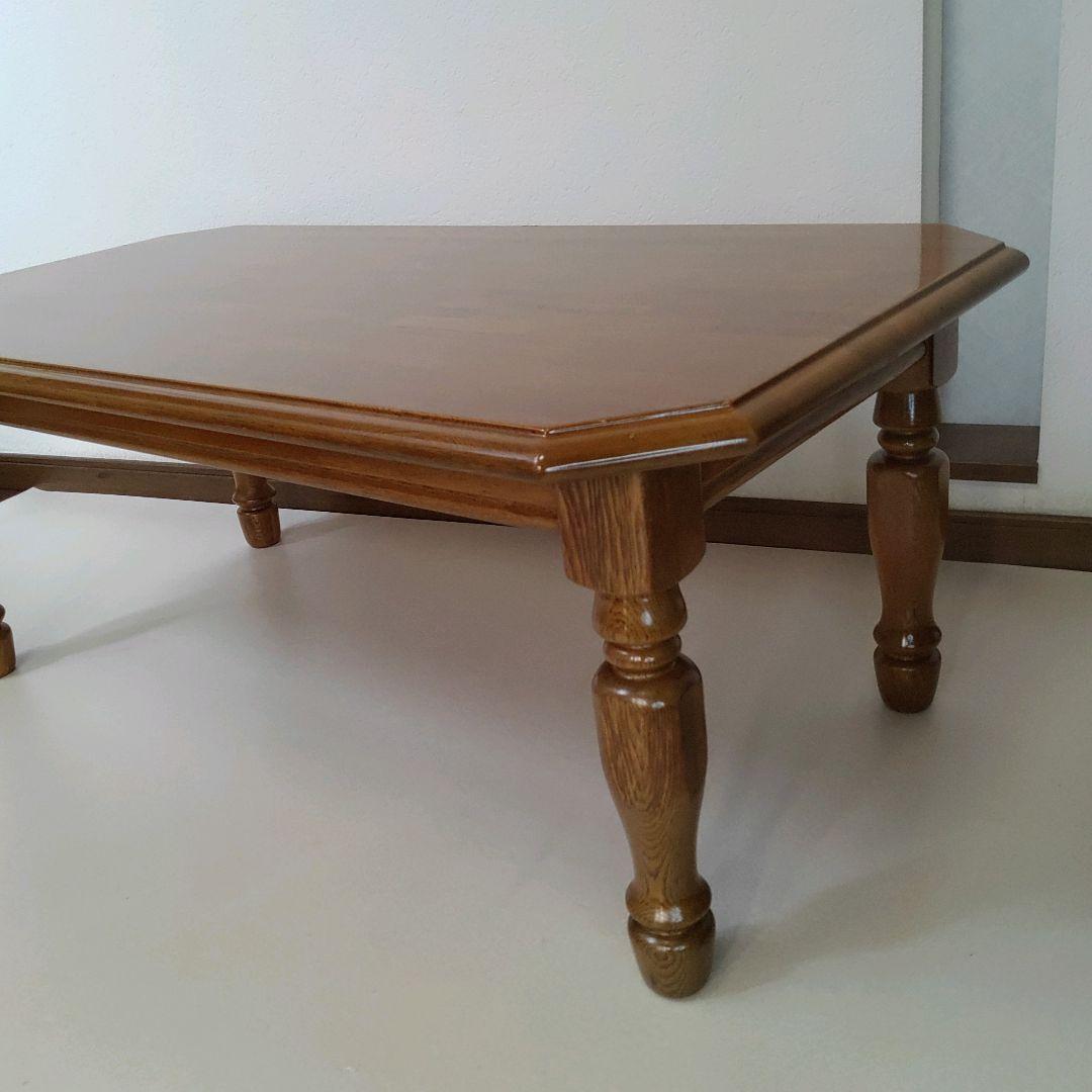 カントリー家具 オーク材 センターテーブル 天然木 オーク材 八角形 ろくろ脚