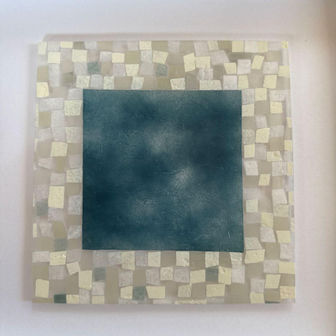 ガラス作家　八木麻子　ガラスプレート　ブルー×モザイク　doinel