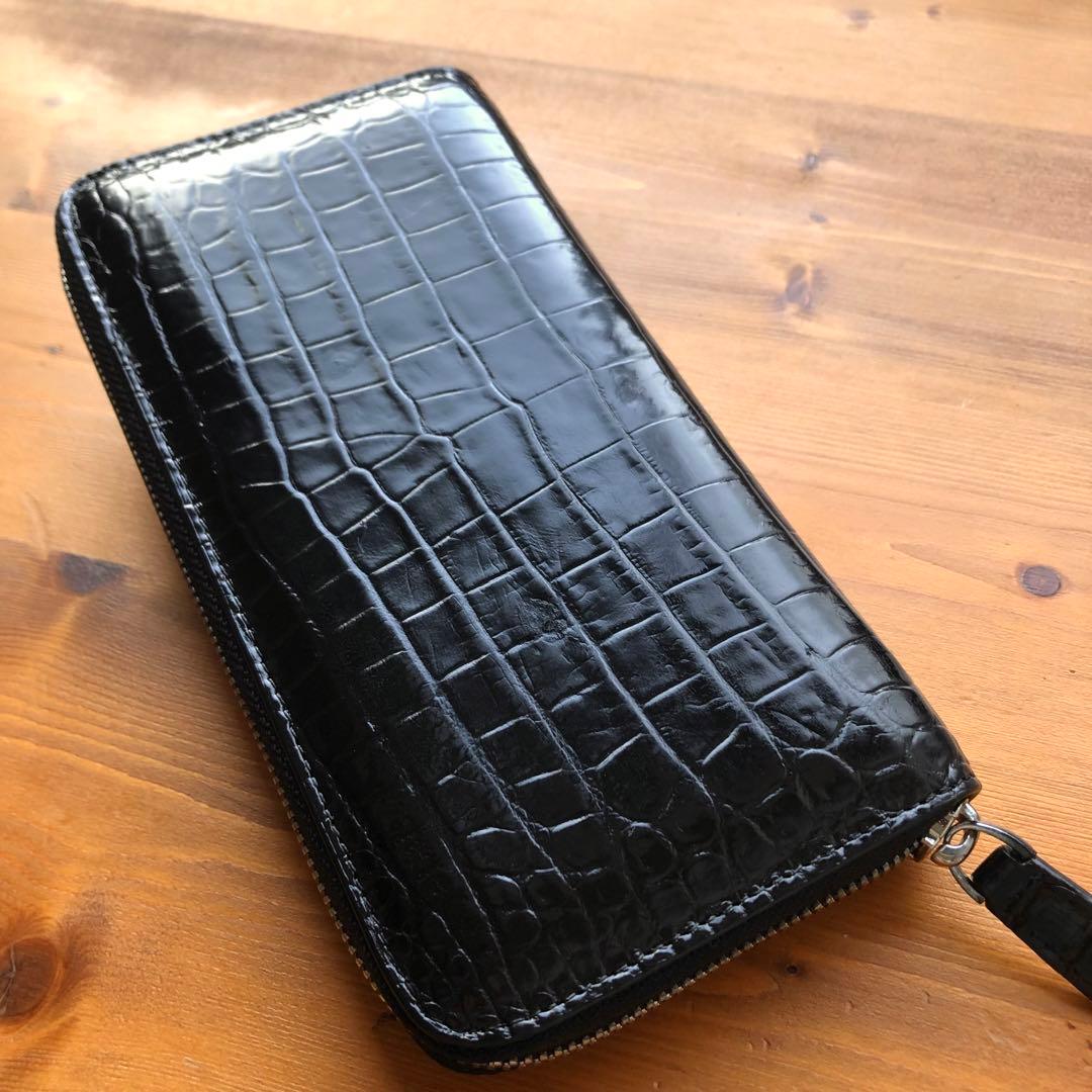 【クロコ1枚革】クロコダイル 長財布 サイフ メンズ ワニ革 レザー