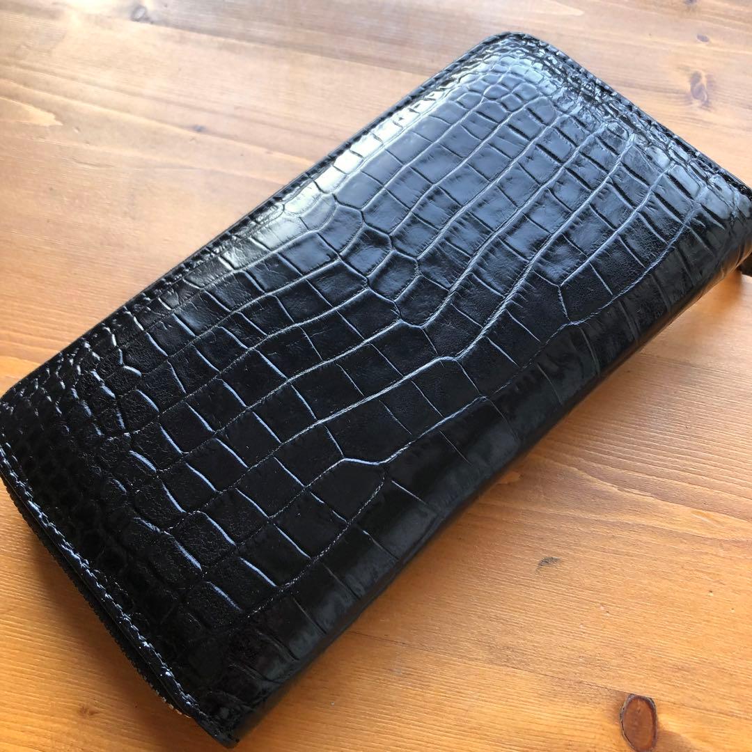 【クロコ1枚革】クロコダイル 長財布 サイフ メンズ ワニ革 レザー