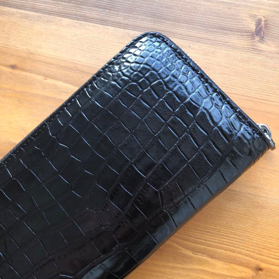 【クロコ1枚革】クロコダイル 長財布 サイフ メンズ ワニ革 レザー