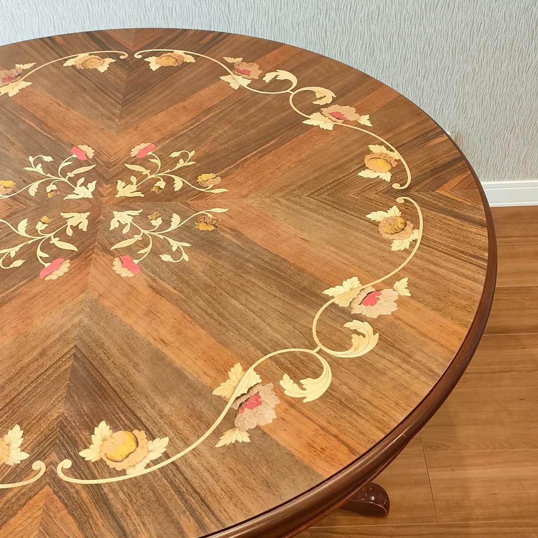象嵌　花柄　ラウンドテーブル　イタリアンクラシック