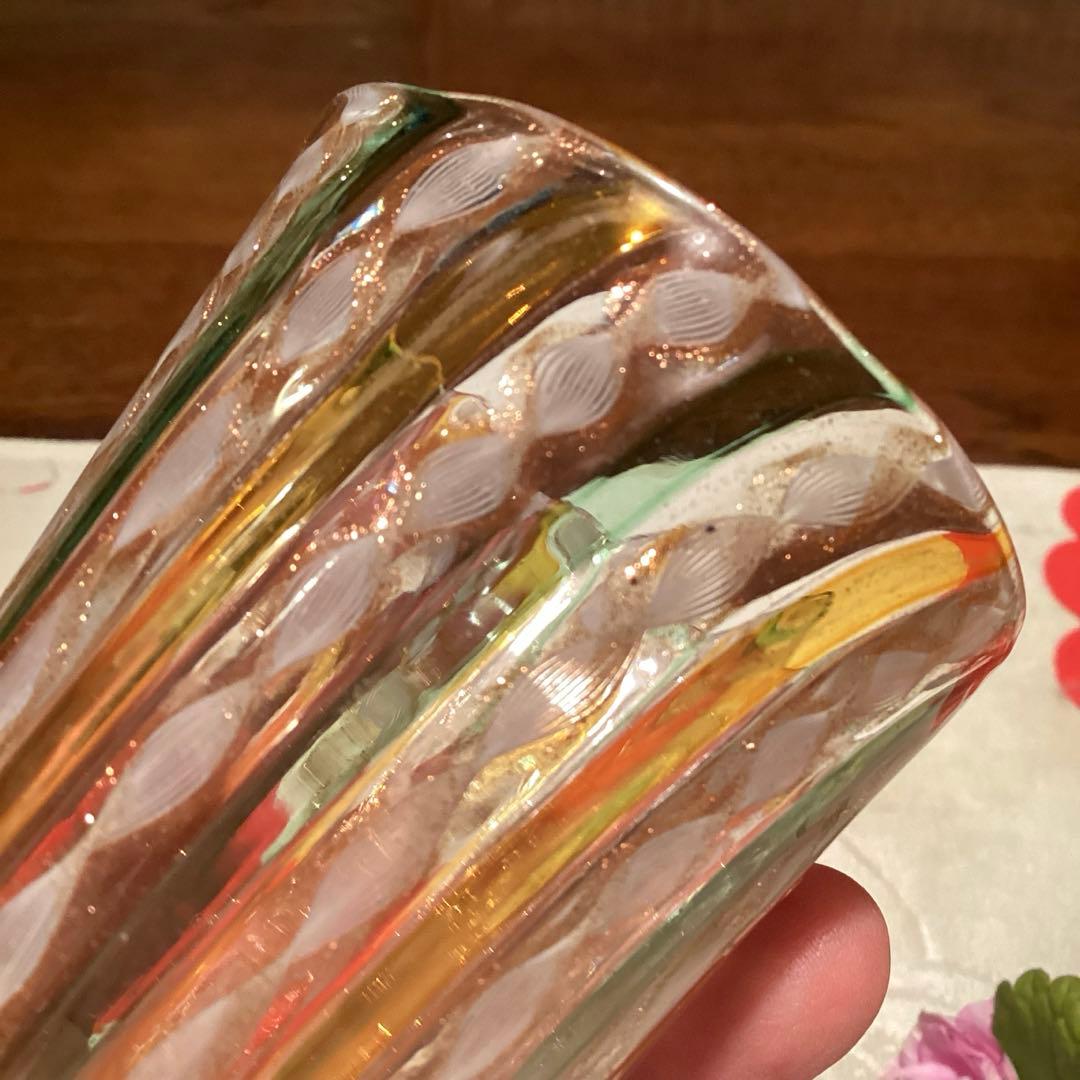 A1051 アンティーク　和ガラス　日本の工芸グラス　レースガラス