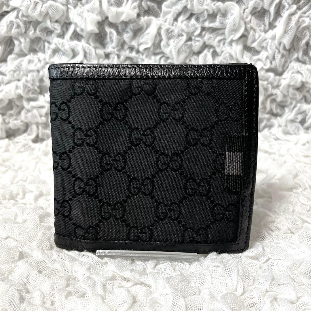 GUCCI ブラック GGパターン 二つ折り財布　グッチ　レザー　ナイロン