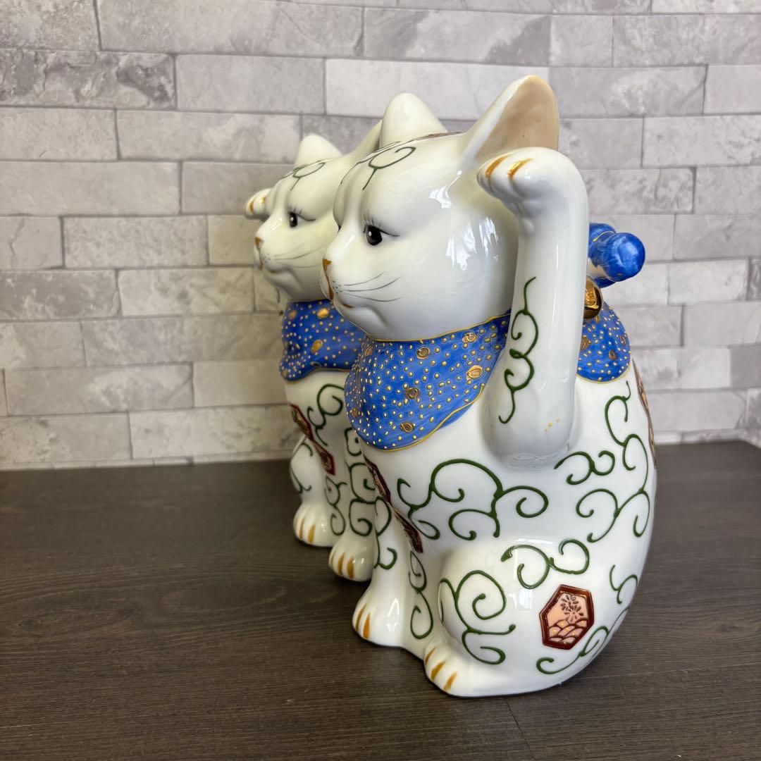 美品 伊万里焼 招き猫一対 陶器 置物