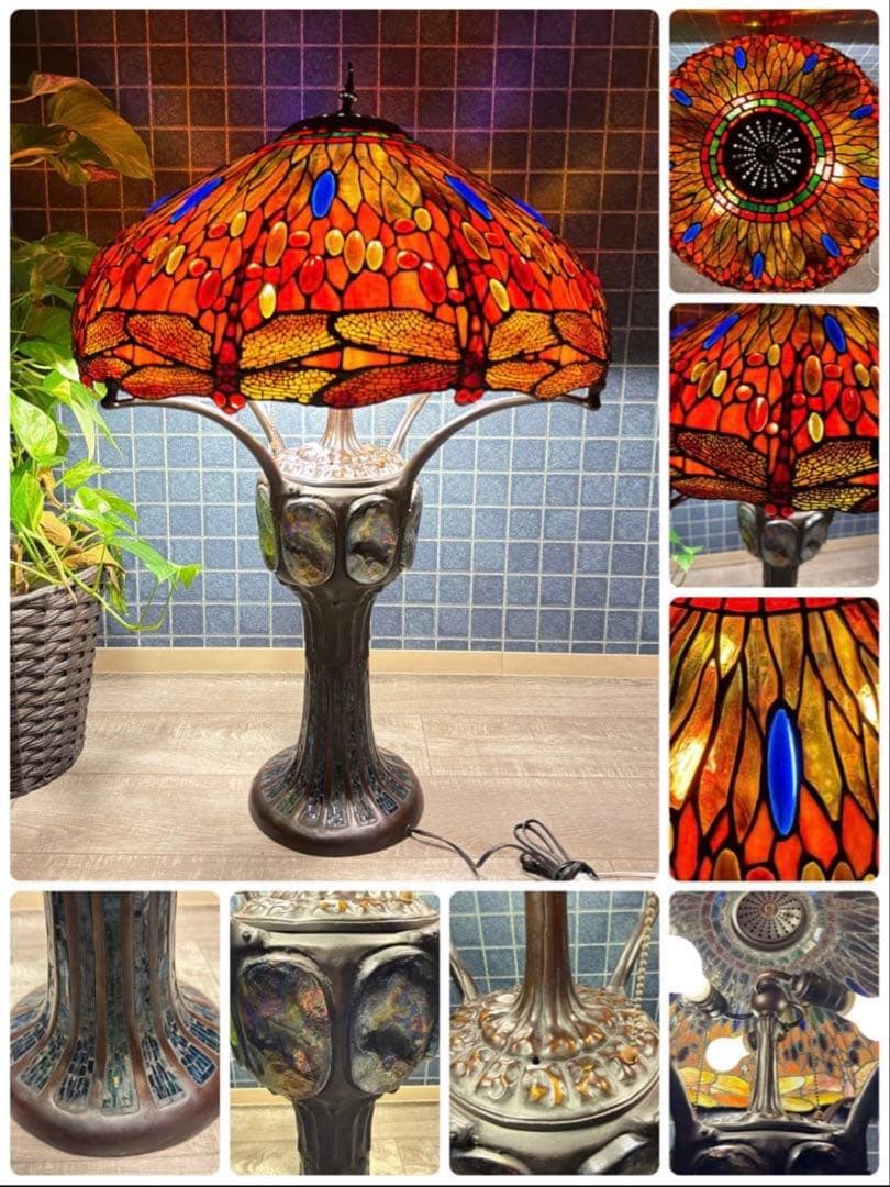 【特大68cm】最高級ステンドグラスランプ ティファニー調トンボ フロアスタンド