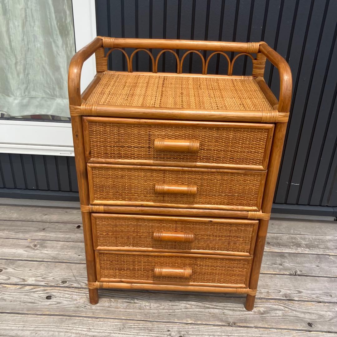 昭和レトロ ラタンチェスト 4段 サニタリーラック 引き出し箪笥 古家具