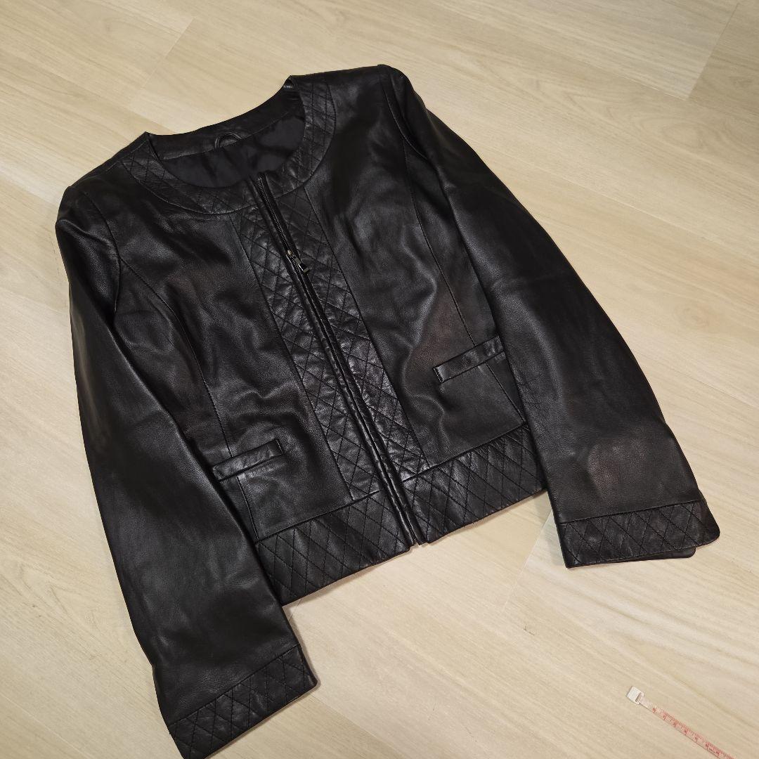 【美品】黒レザー羊革ジャケット キルティングデザイン