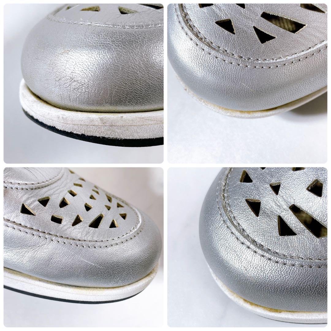 定価3万✨銀座ヨシノヤ カットワーク レザースニーカー 軽量 シルバー 23cm