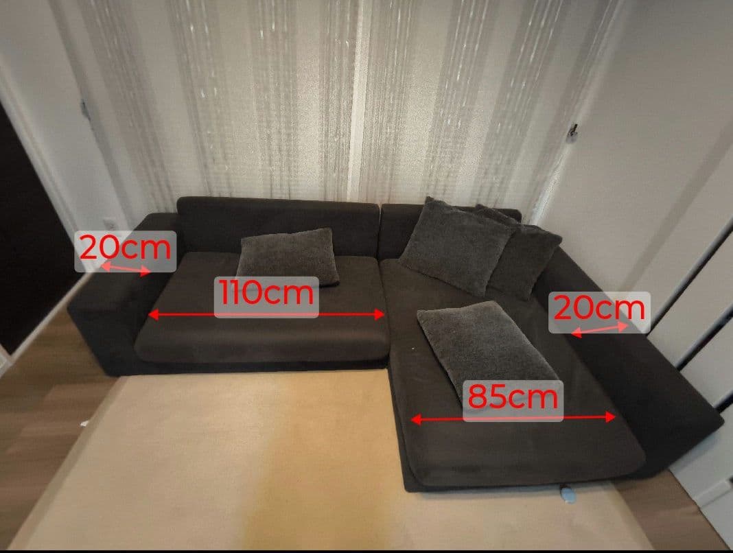 桜様 カウチソファ L字型ソファ クッション付き チャコールグレー