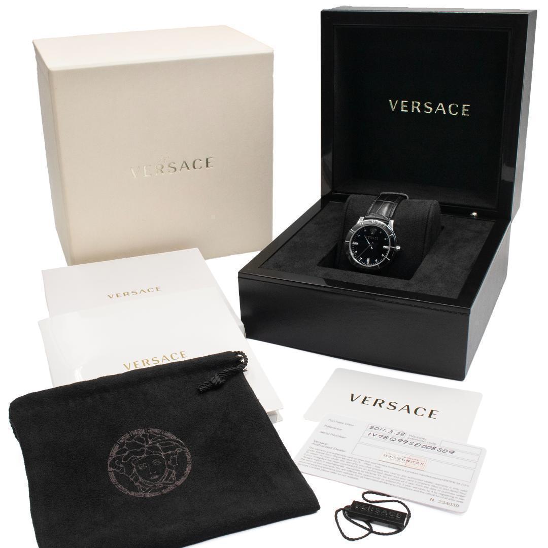ヴェルサーチェ 腕時計 メンズ レディース 黒 ダイヤ メドゥーサロゴ 革ベルト