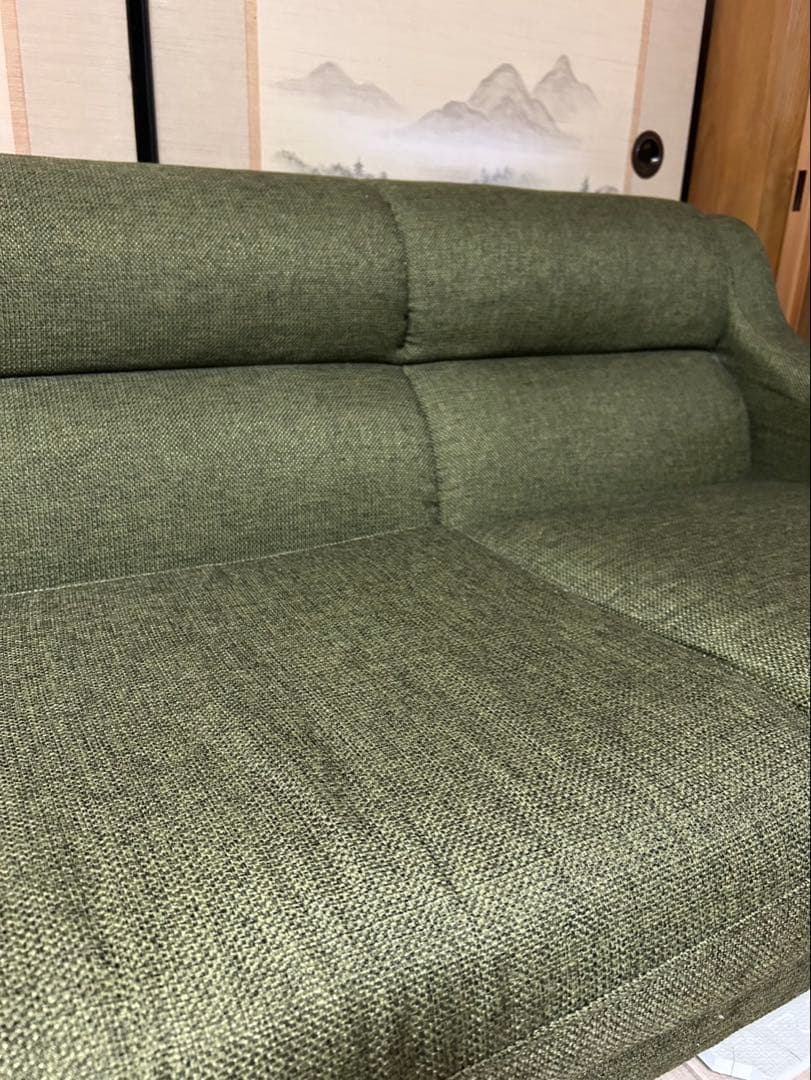 【太陽家具】【高級感】オリーブグリーン 3人掛けソファ【カバーサービス】