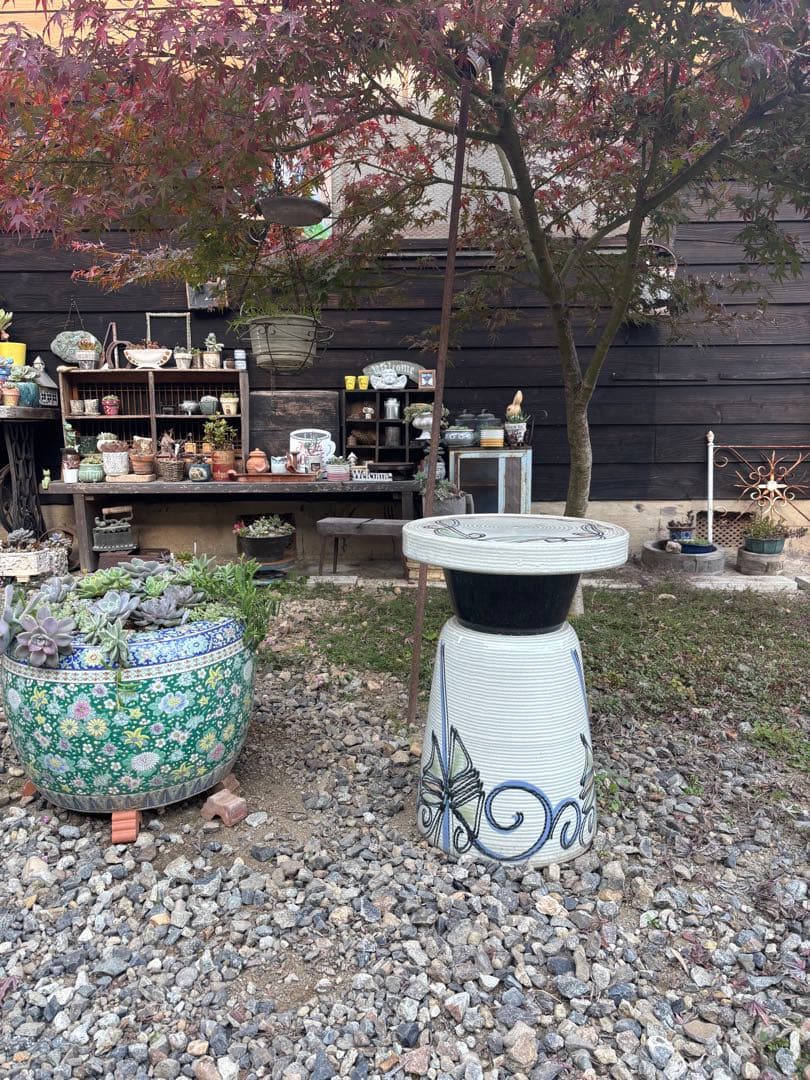 和モダン 陶器 スツール 花台 テーブル ガーデンインテリア