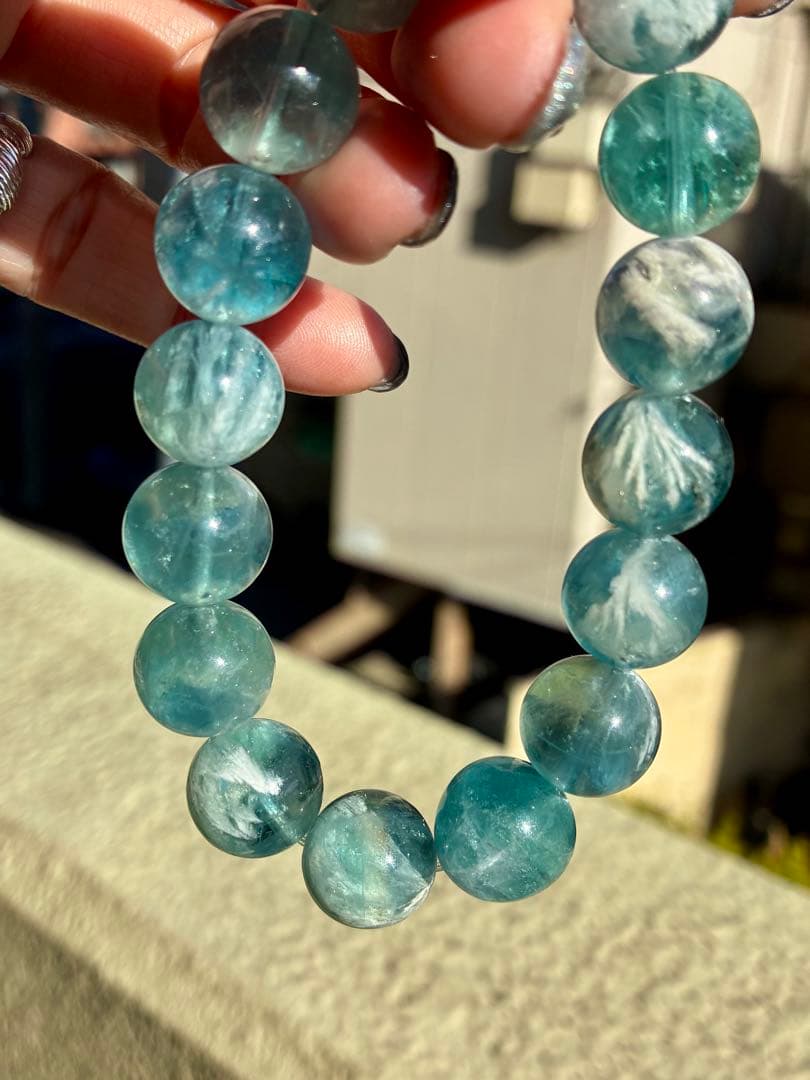 高品質✨透明感✨羽大量‼️エンジェルフェザーブルーフローライト大玉ブレスレット