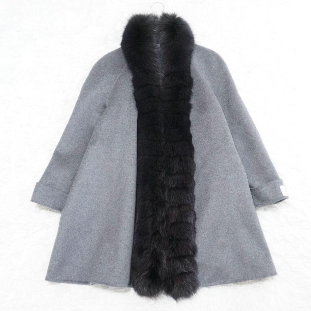 極美品 高級✨深喜毛織 カシミヤ100%コート フォックスファー リアルファー