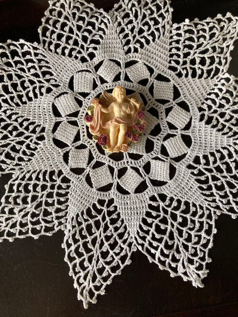 海外店ジャグカバー★レースドイリー10星形スカラップ&天使と薔薇マグネット新品