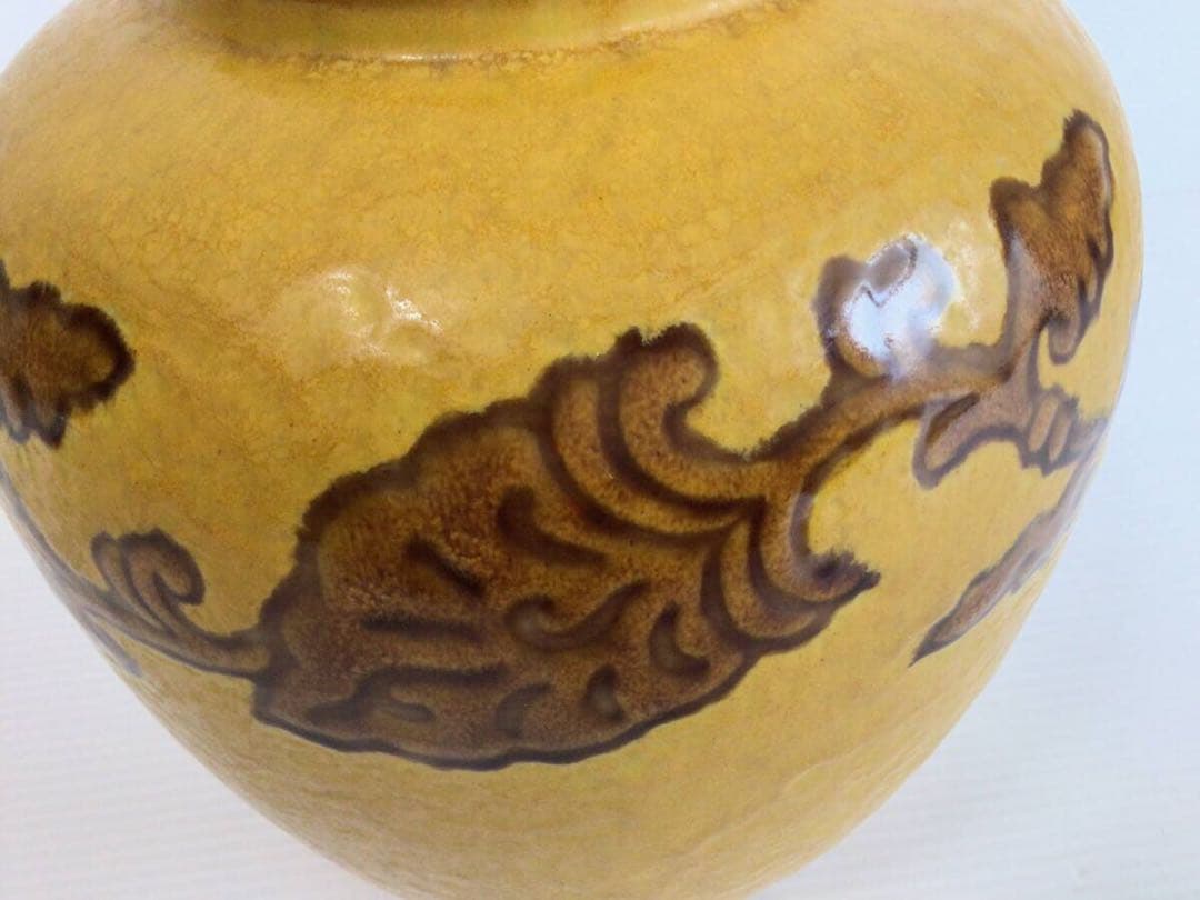 X235 九谷焼 九谷八十吉 花瓶 徳田八十吉 黄交路 現状品