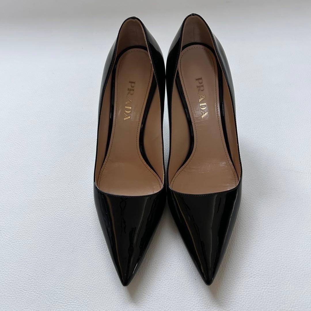 極美品✨PRADA プラダ パテント レザー ピンヒール パンプス 黒 24cm