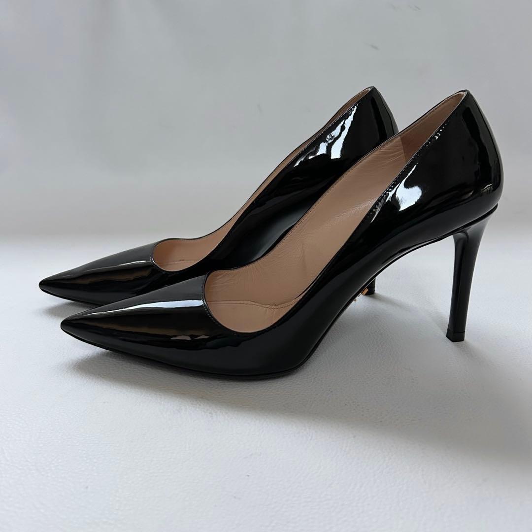 極美品✨PRADA プラダ パテント レザー ピンヒール パンプス 黒 24cm