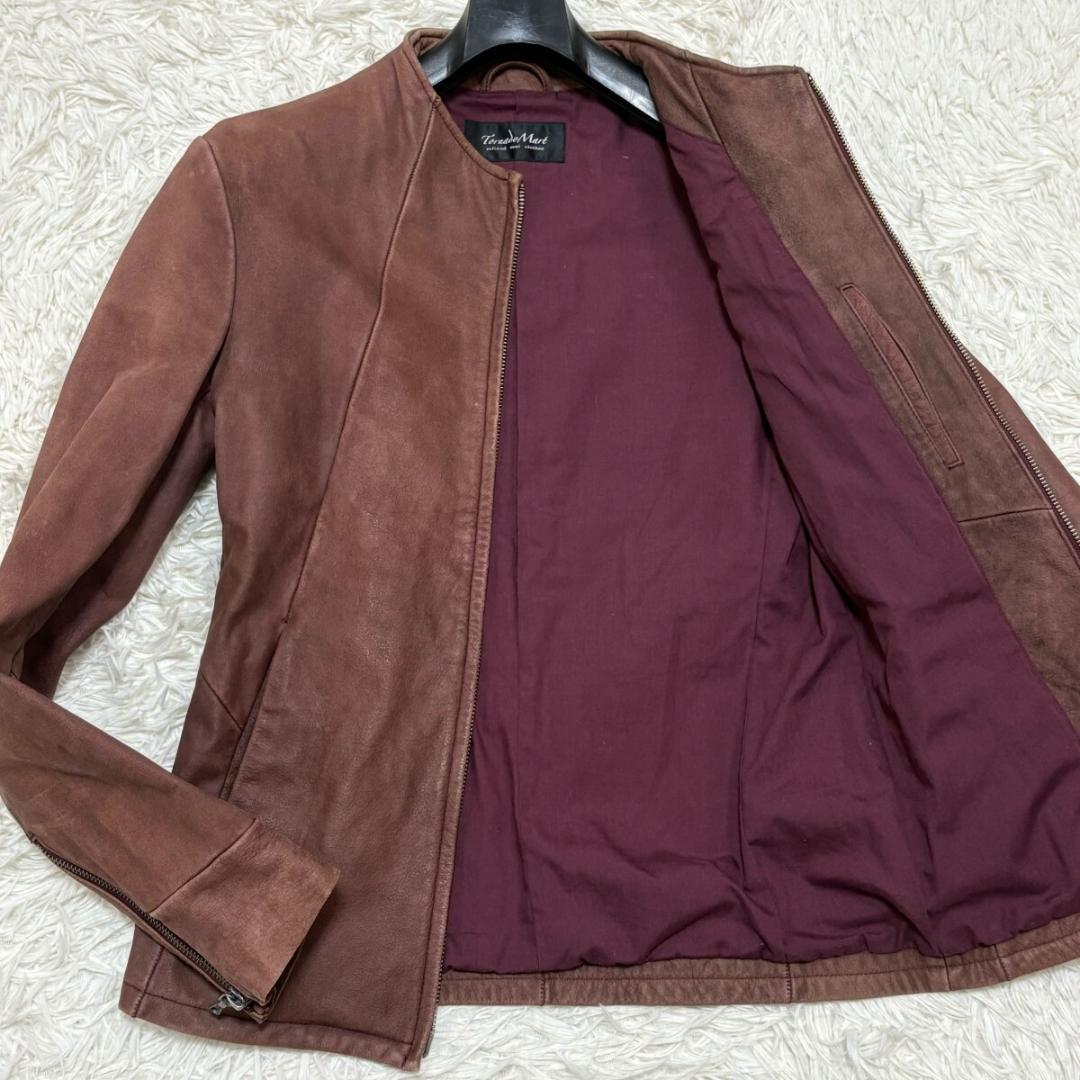 美品 L トルネードマート ノーカラー レザー シングルライダースジャケット