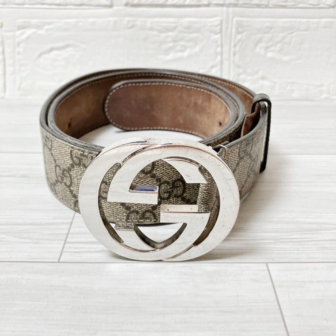 グッチ GUCCI レザー GG スプリーム ベルト シルバー金具 Y790
