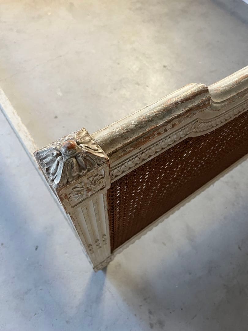 レア•フランスアンティーク•ラタンベッド•藤製•クイーンサイズ