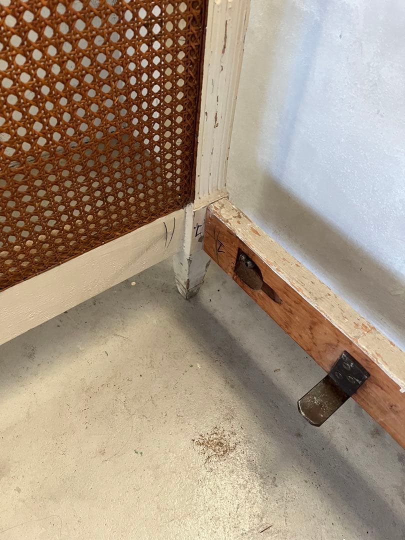 レア•フランスアンティーク•ラタンベッド•藤製•クイーンサイズ