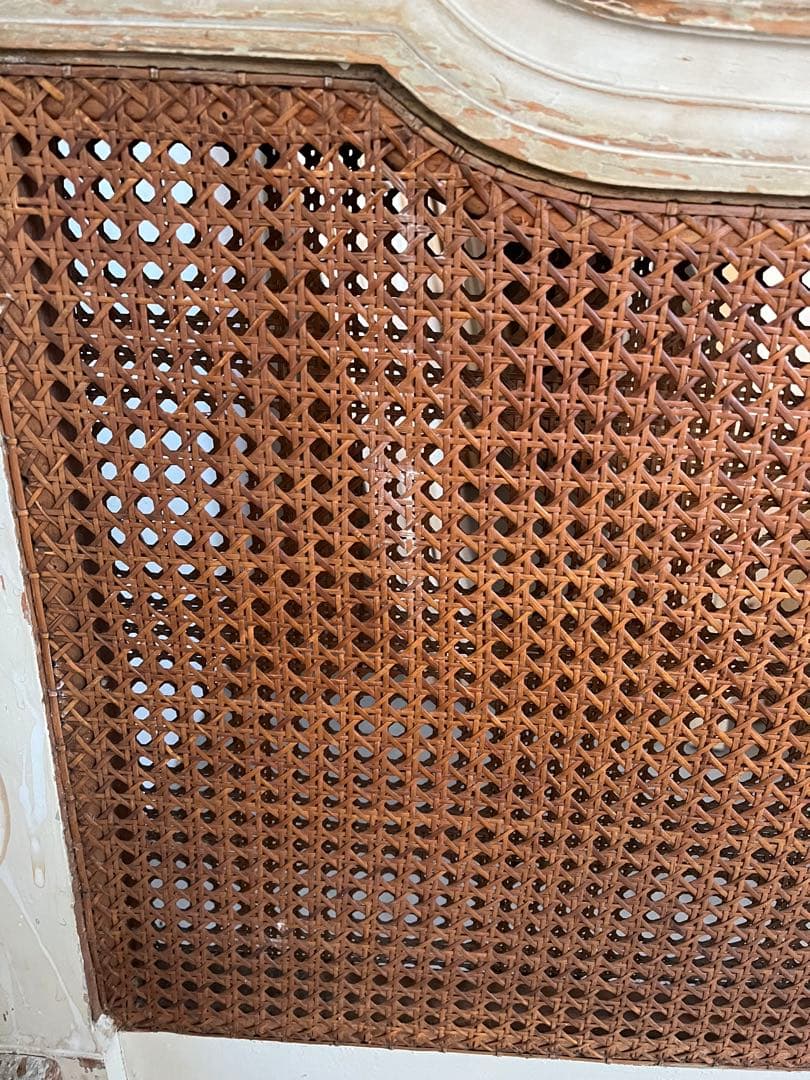 レア•フランスアンティーク•ラタンベッド•藤製•クイーンサイズ