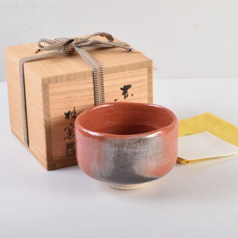 茶道具　京焼　桂窯　伊東桂楽造　赤茶碗　共布　前大徳　西垣大道極め箱　C9222