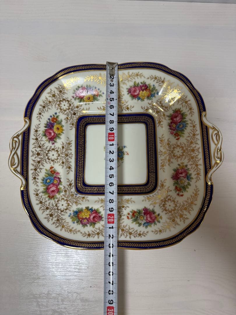 コウルドン 金彩 コバルトブルー 花柄 スクエアプレート 英国皿26cm