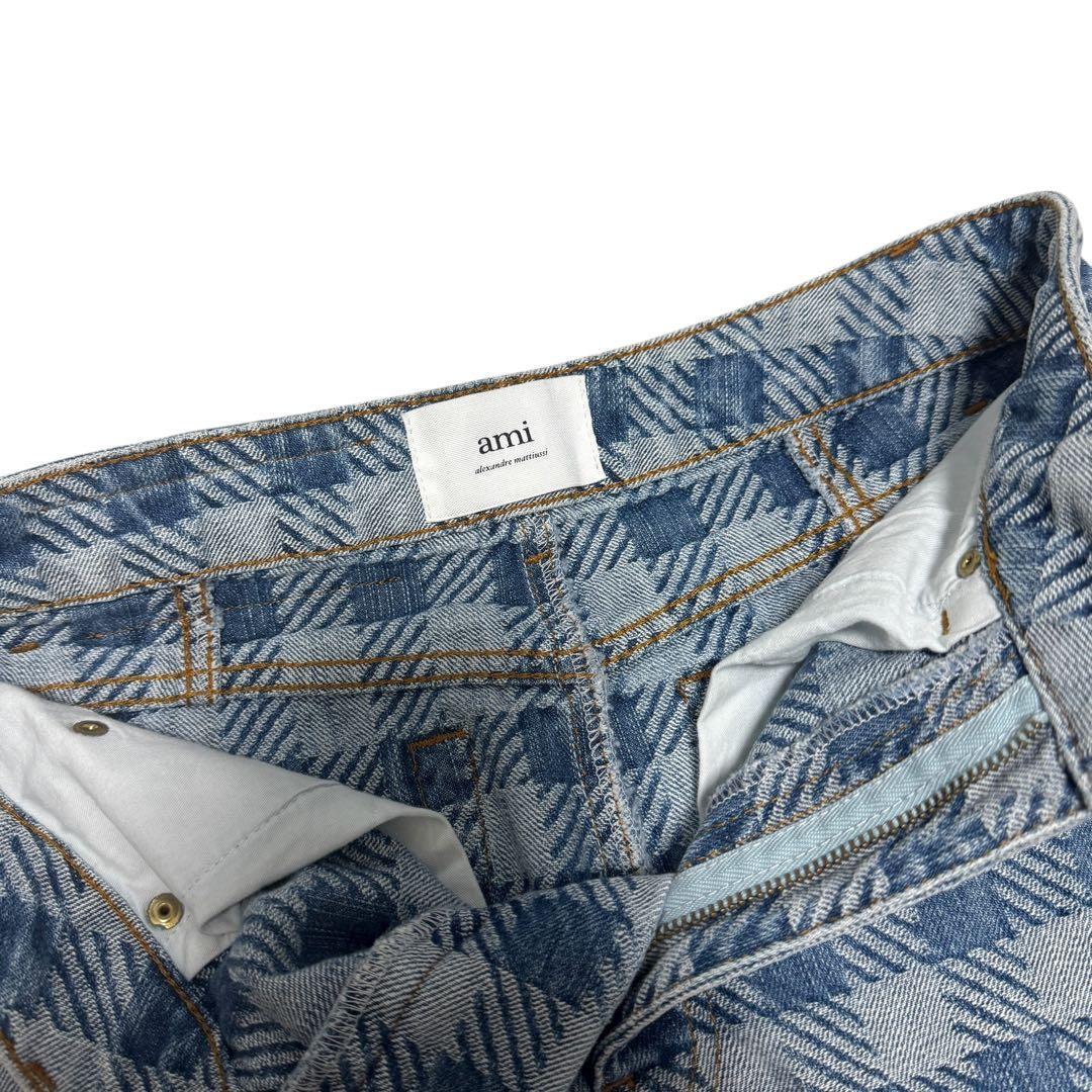 AMI PARIS アミパリ　デニムスカート ギンガムチェック　総柄　膝下26