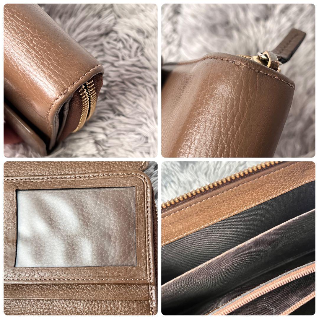 GUCCI 大容量　長財布　ラウンドファスナー　シボレザー　ブラウン　メンズ