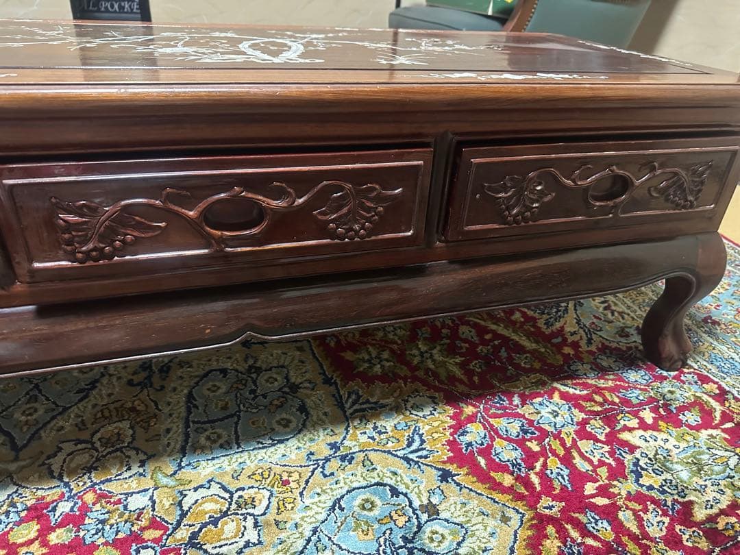 螺鈿細工 座卓 3引き出し付き