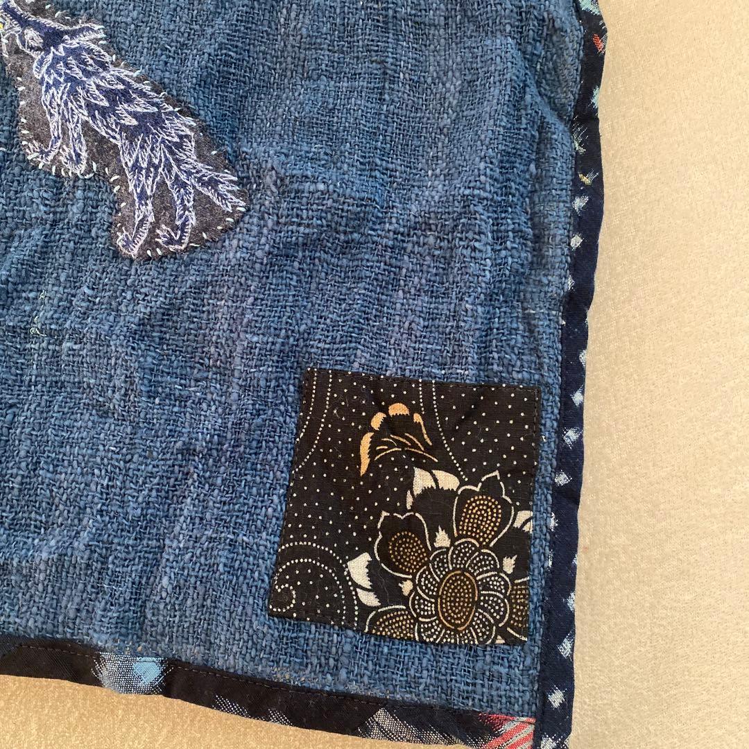 ミナペルホネン ウルフ　ヴィンテージ藍染刺し子　ストール　一点物　手作り