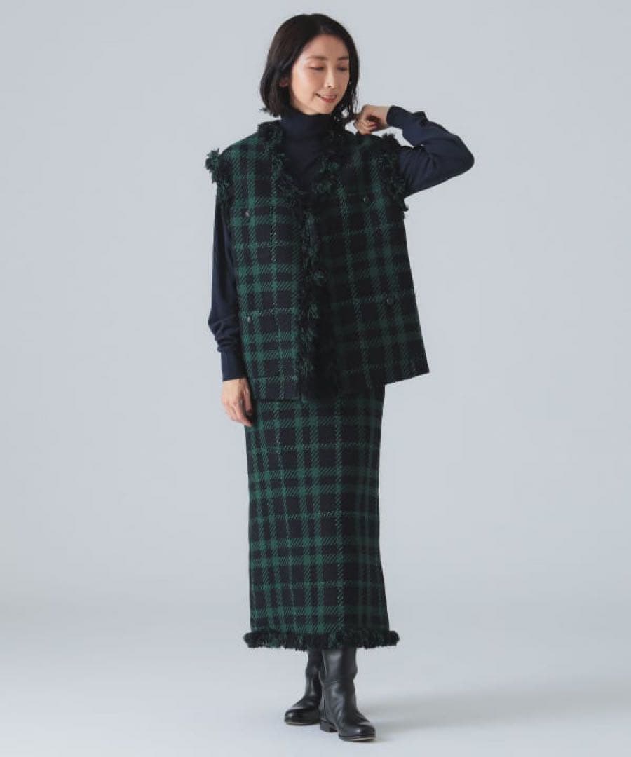 未使用EFFE BEAMS カラーツィードスカート　グリーン