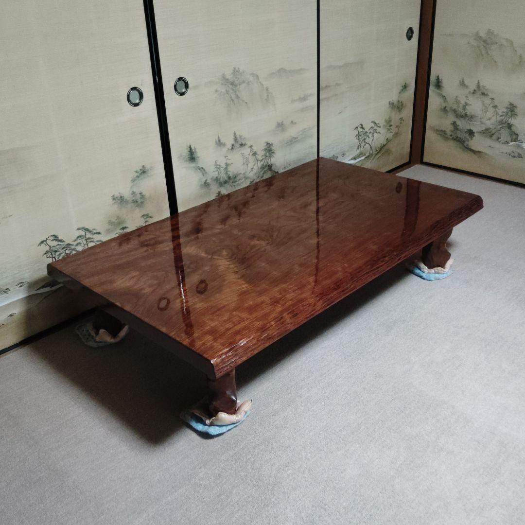 天然木 高級座卓 和 無垢 ローテーブル 一枚板調 平卓 レトロ　アンティーク