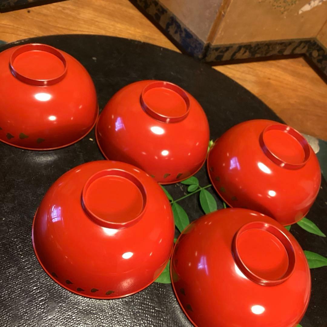 A902木製輪島塗　懐石道具　赤　古典風景蒔絵　　『塗師銘仁左衛門』　５客