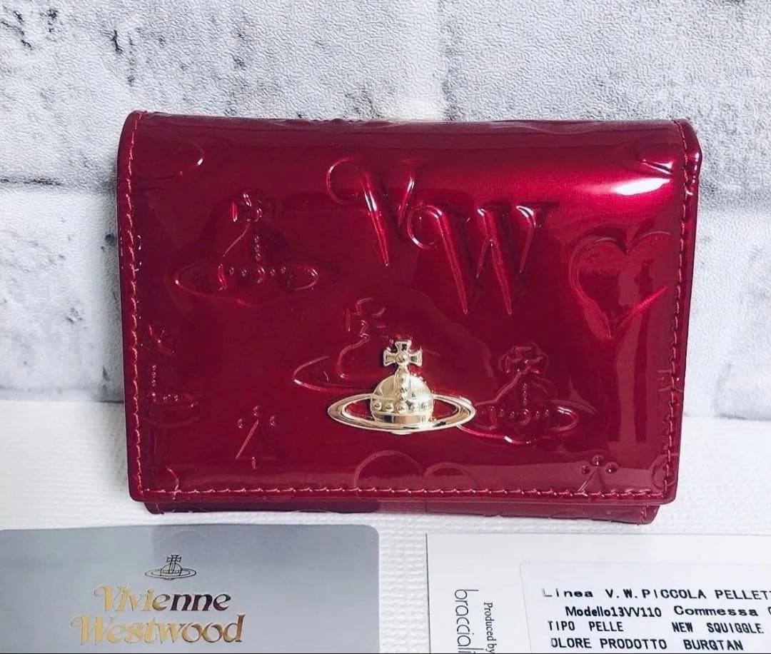 【新品 未使用】VivienneWestwood 折り財布 エナメル レッド