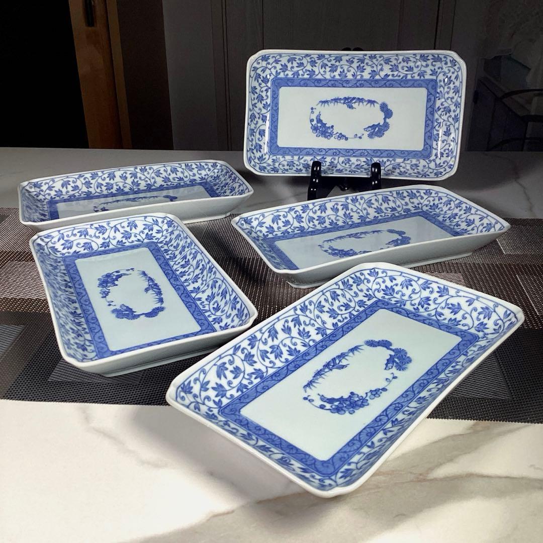 『メルうー特価』　龍峰　竹斎　『花風流　古伊万里唐草』　長皿　5枚