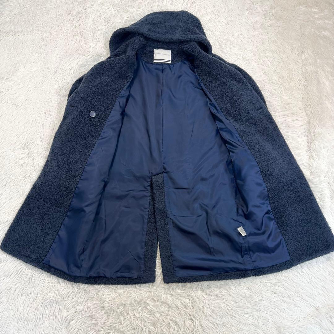 美品♡ボーダーズアットバルコニー　パフスリーブボアコート　ロンクコート　ネイビー