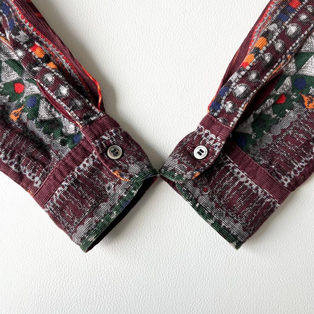 3203【美品】サカイ　コーデュロイシャツ ブルゾン　総柄　民族柄　S