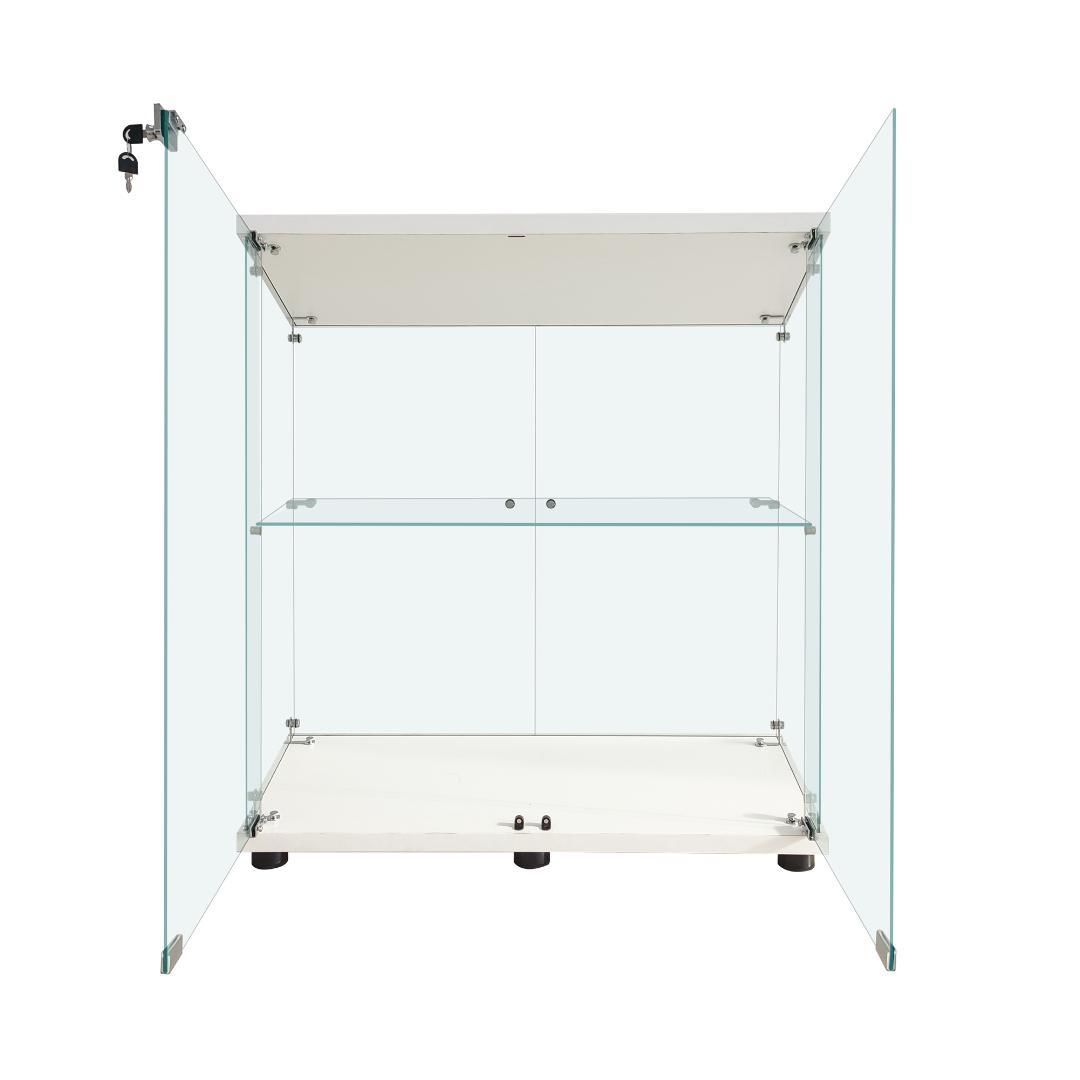 【新品】フィギュアケース 2段ワイド ホワイトコレクションケース ガラス 棚