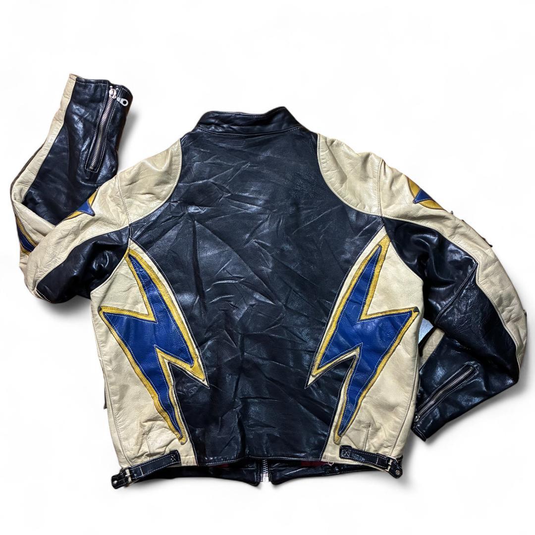 【激レア】90s GIORGIO レザーライダース 稲妻 ワッペン 刺繍 短丈