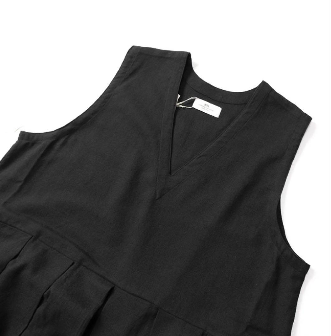 【SOIL】コットンウールツイルVネックプリーツドレス　黒サイズ2 新品タグ付