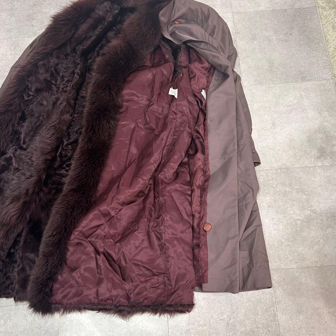 美品✨ ロングコート　ライナー リアルファー ラム フォックス 毛皮　ブラウン系