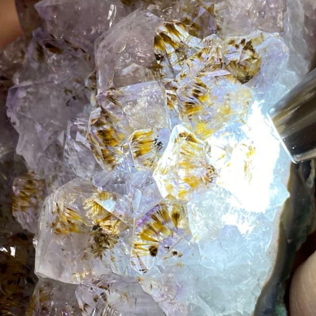 ② カコクセナイト アメジスト タイチンルチル 天然石 クラスター 原石