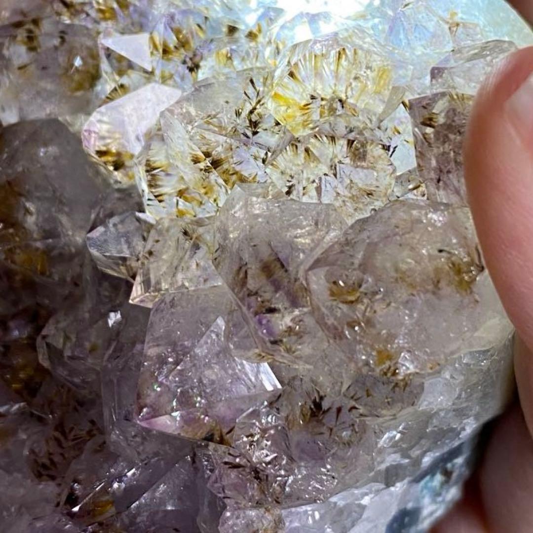 ② カコクセナイト アメジスト タイチンルチル 天然石 クラスター 原石