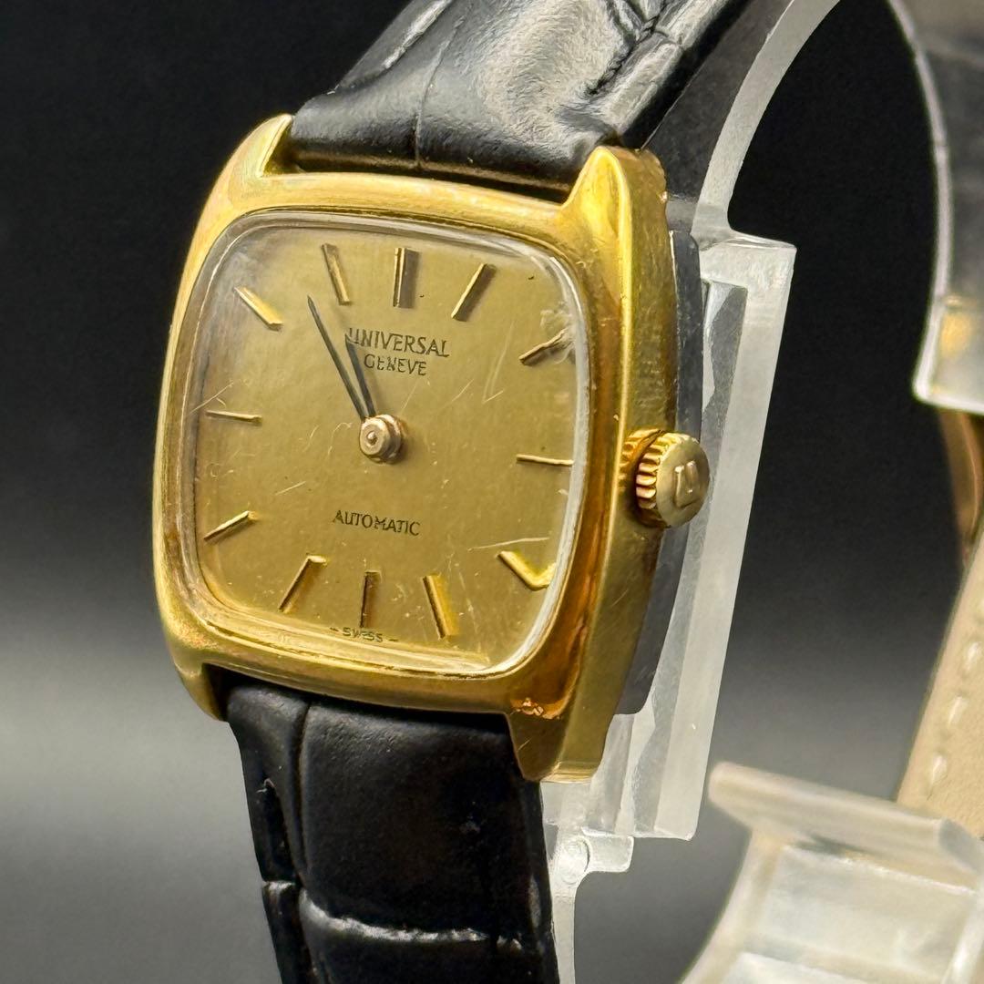 稼働品 ユニバーサル・ジュネーブ 自動巻き 角型 ゴールド文字盤 ユニセックス