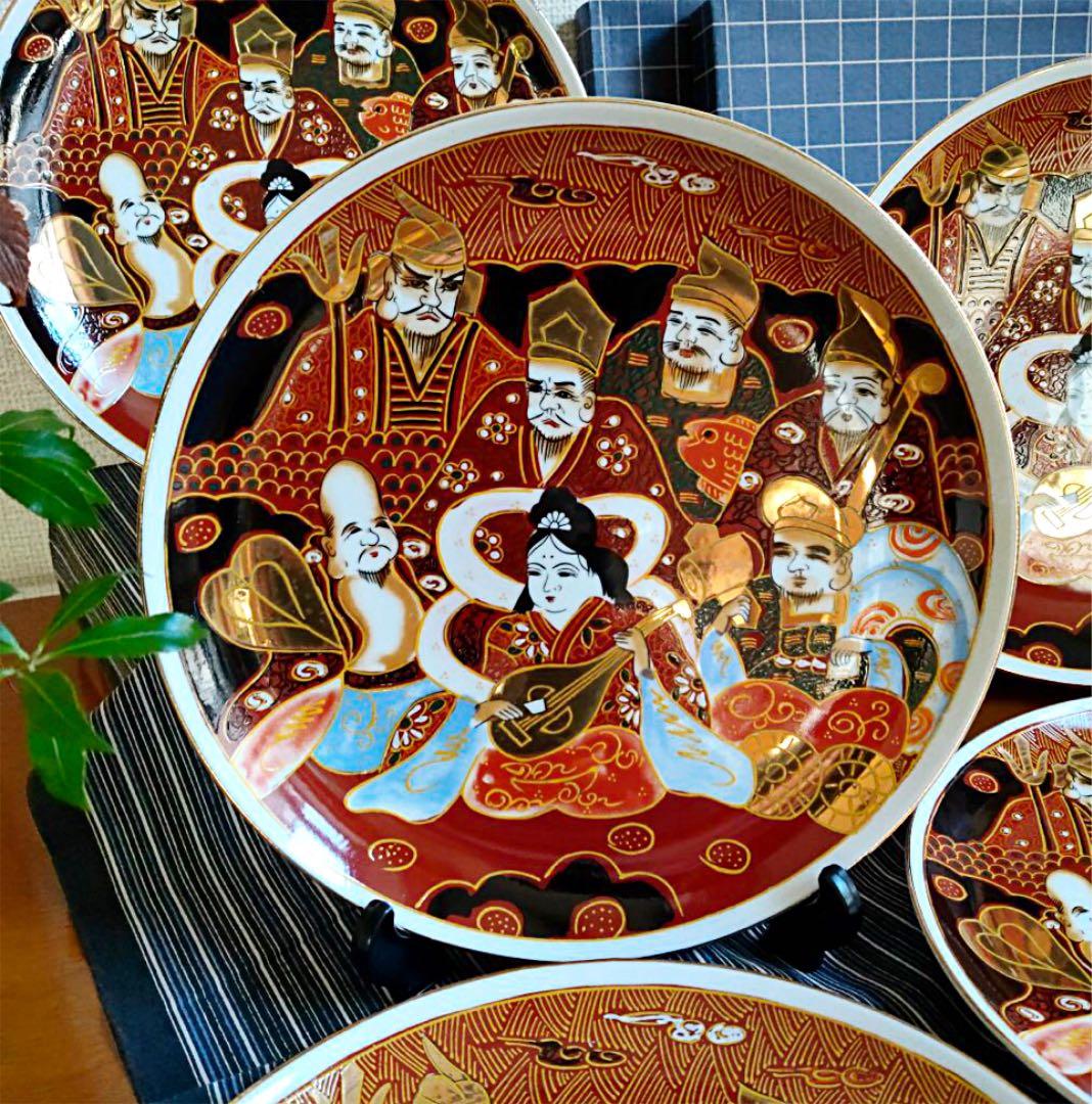 【新品】金彩盛絵七福神飾り皿10枚 開運 招福 縁起物 飾皿 金飾 和皿 福物